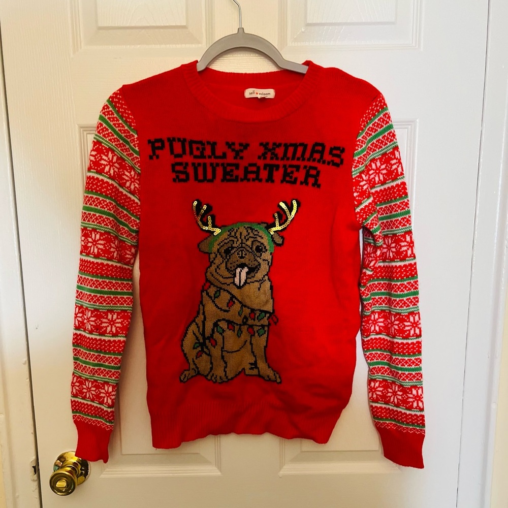 Self Esteem “Pugly Christmas Sweater” Small Holiday Christmas Graphic Sweater